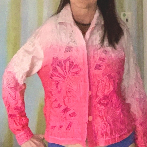 Sandy Starkman Silk Embroidered Beaded Jacket Pink L - Picture 1 of 13